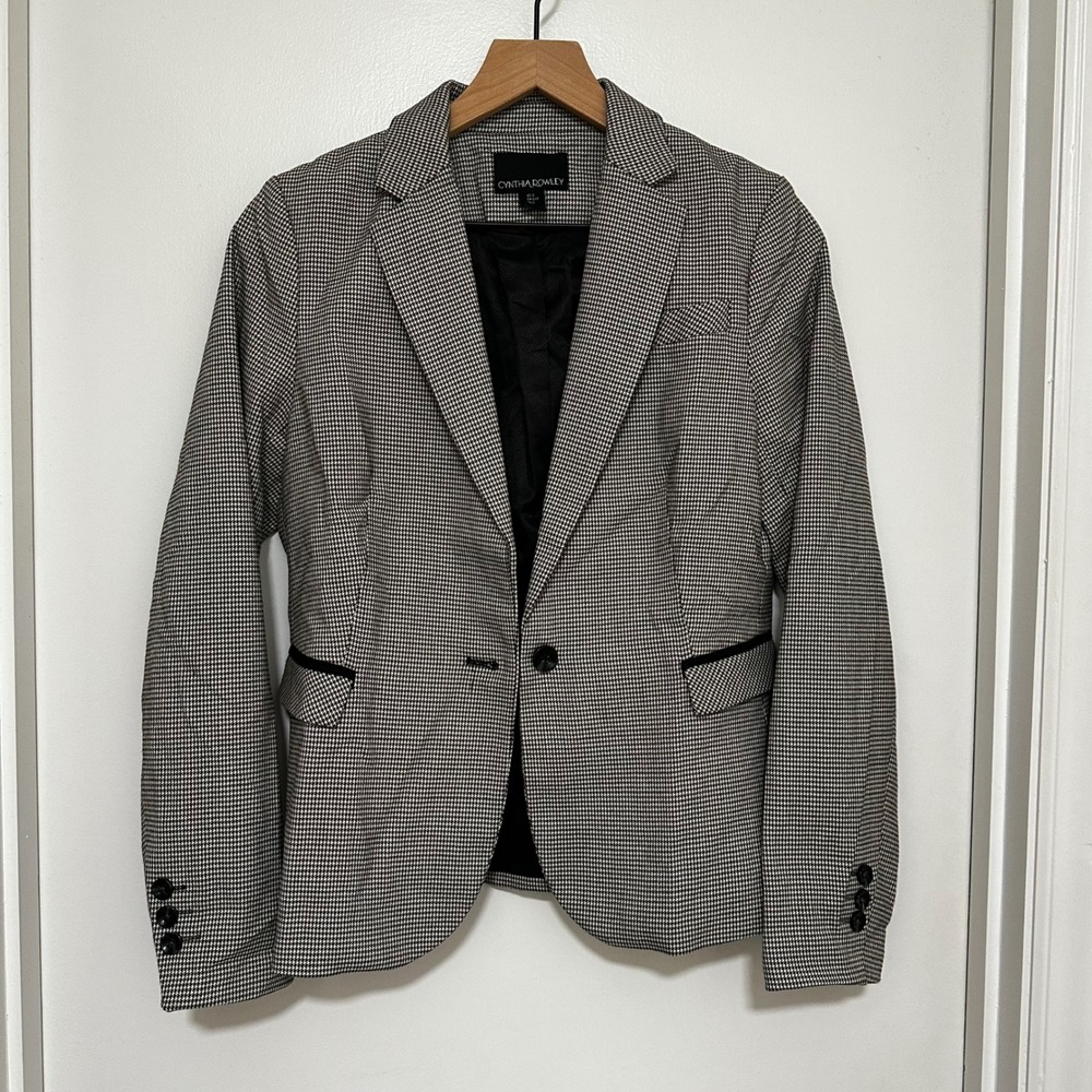Cynthia Rowley | Women's Houndstooth Black White Single Button Blaze Jacket, S